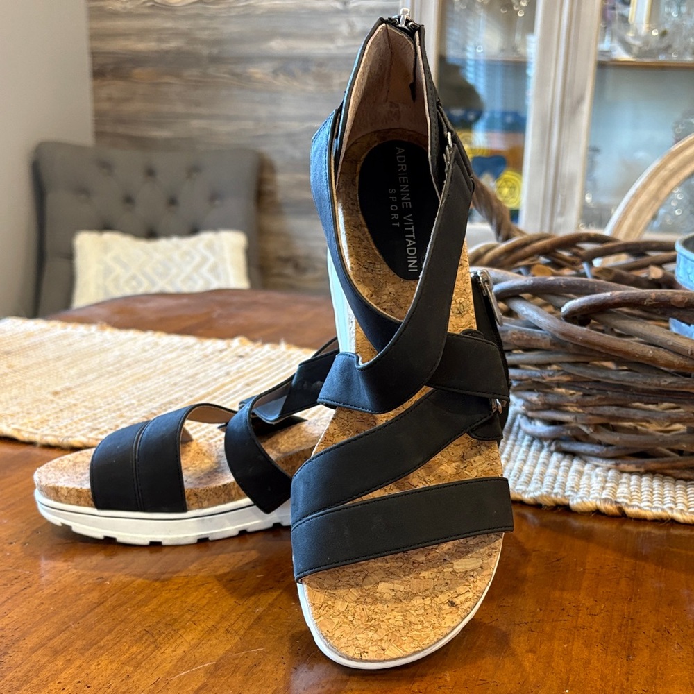 Adrienne Vittadini Black Strappy Sandals